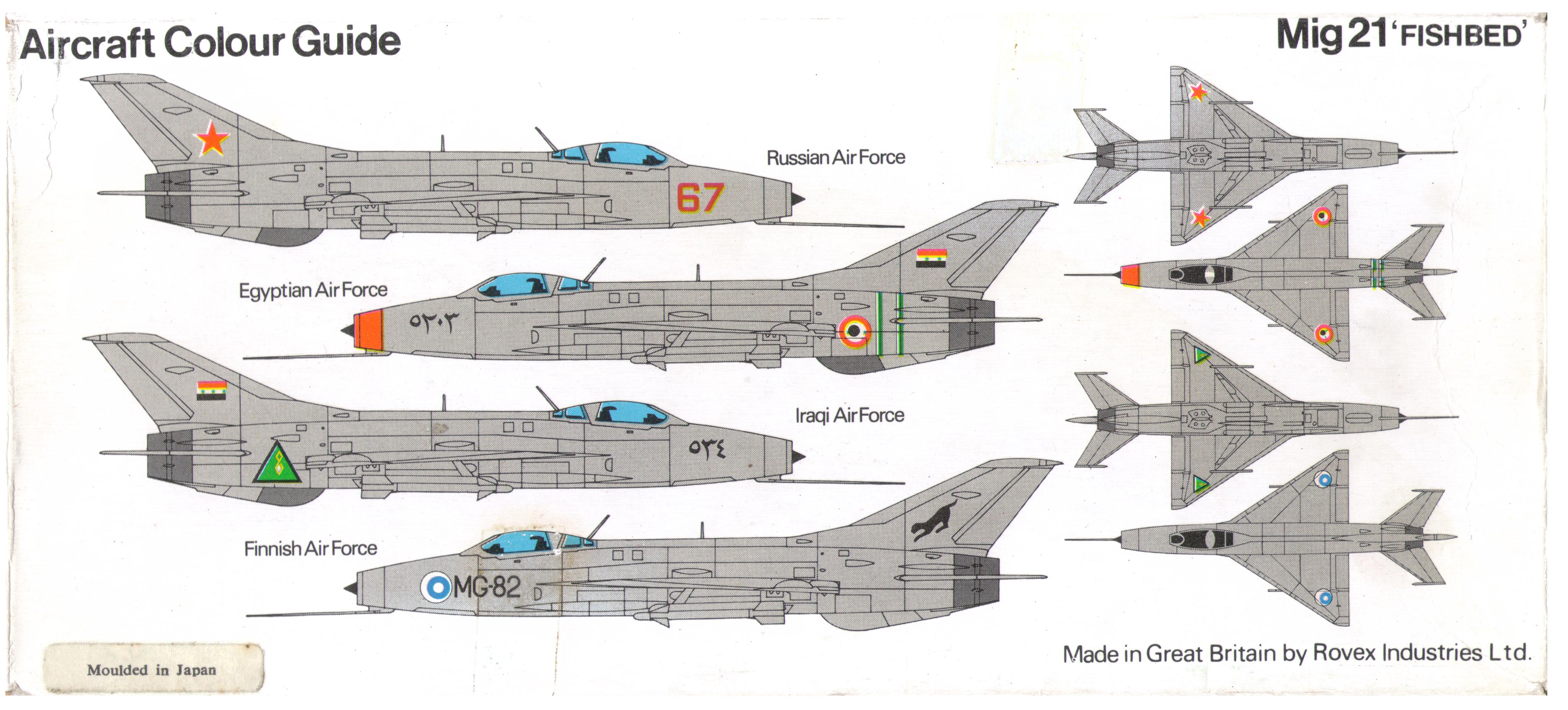 Схема окраски модели FROG F263 MiG-21 Fishbed, Rovex Tri-ang Limited, 1968-69